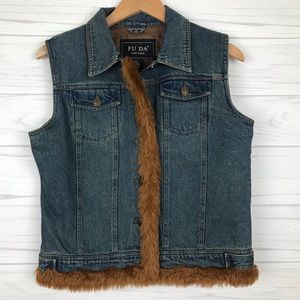FU DA Jackets & Coats - FU DA Faux Fur Trimmed Denim Vest FU DA Jackets & Coats - FU DA Faux Fur Trimmed Denim Vest